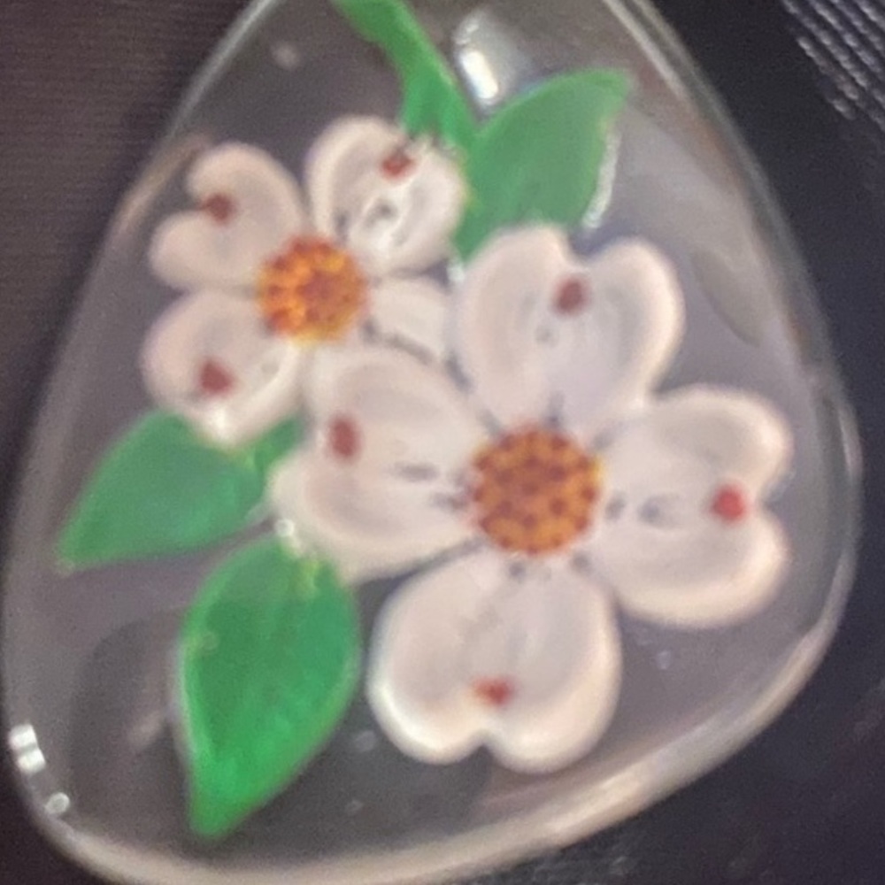 Rock Crystal Reverse Painted Eidelweiss Pendant